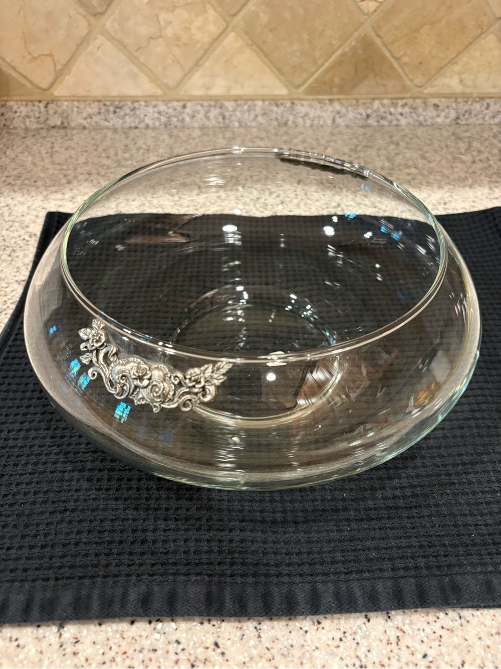 Clear Glass Decorative Bowl with Silver Accent